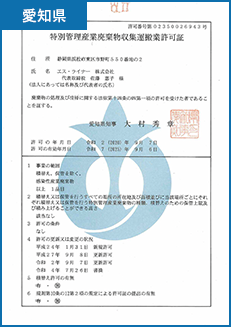 特別産業廃棄物収集運搬業許可証(愛知県)
